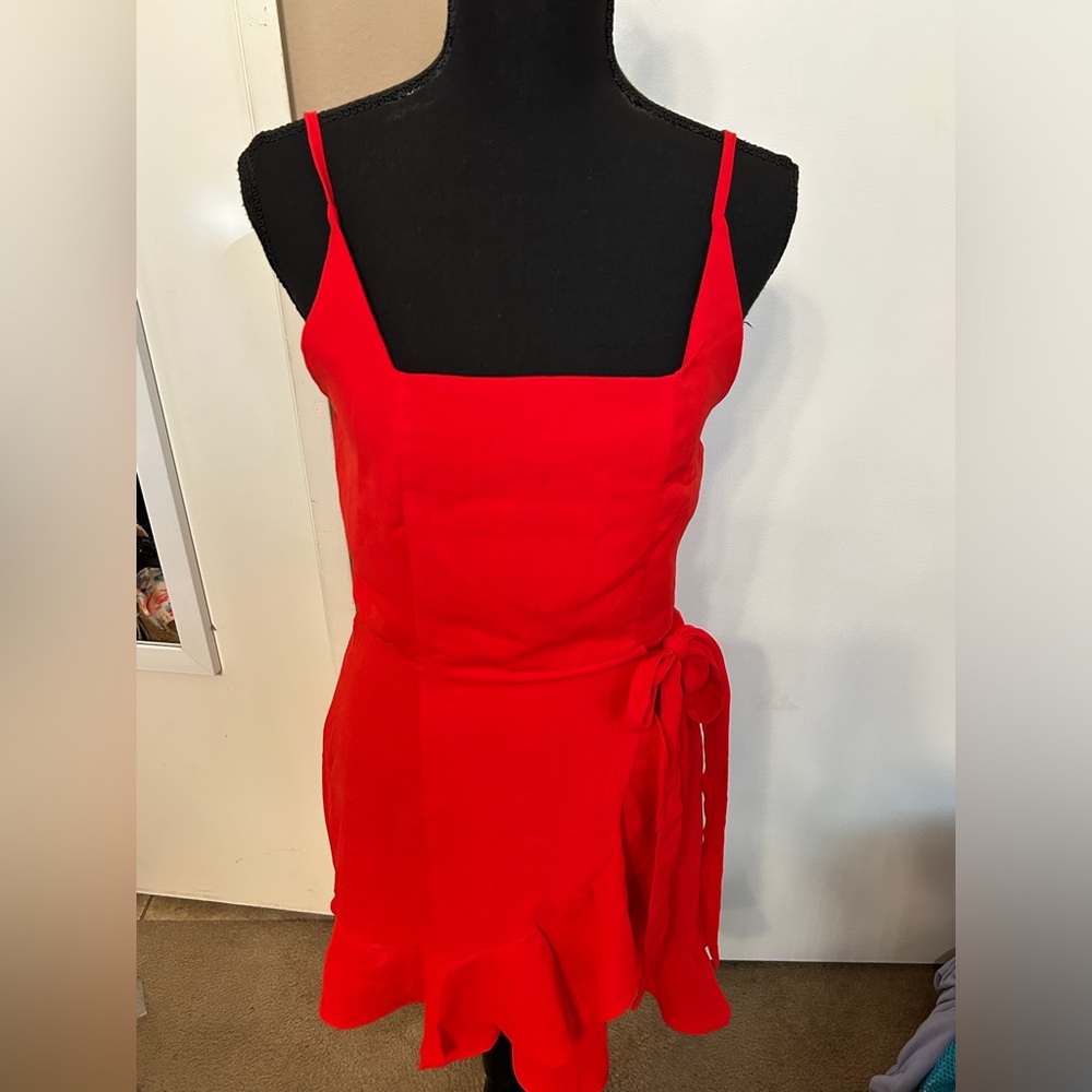 Amazon Red Dress Ruffle Hem Small